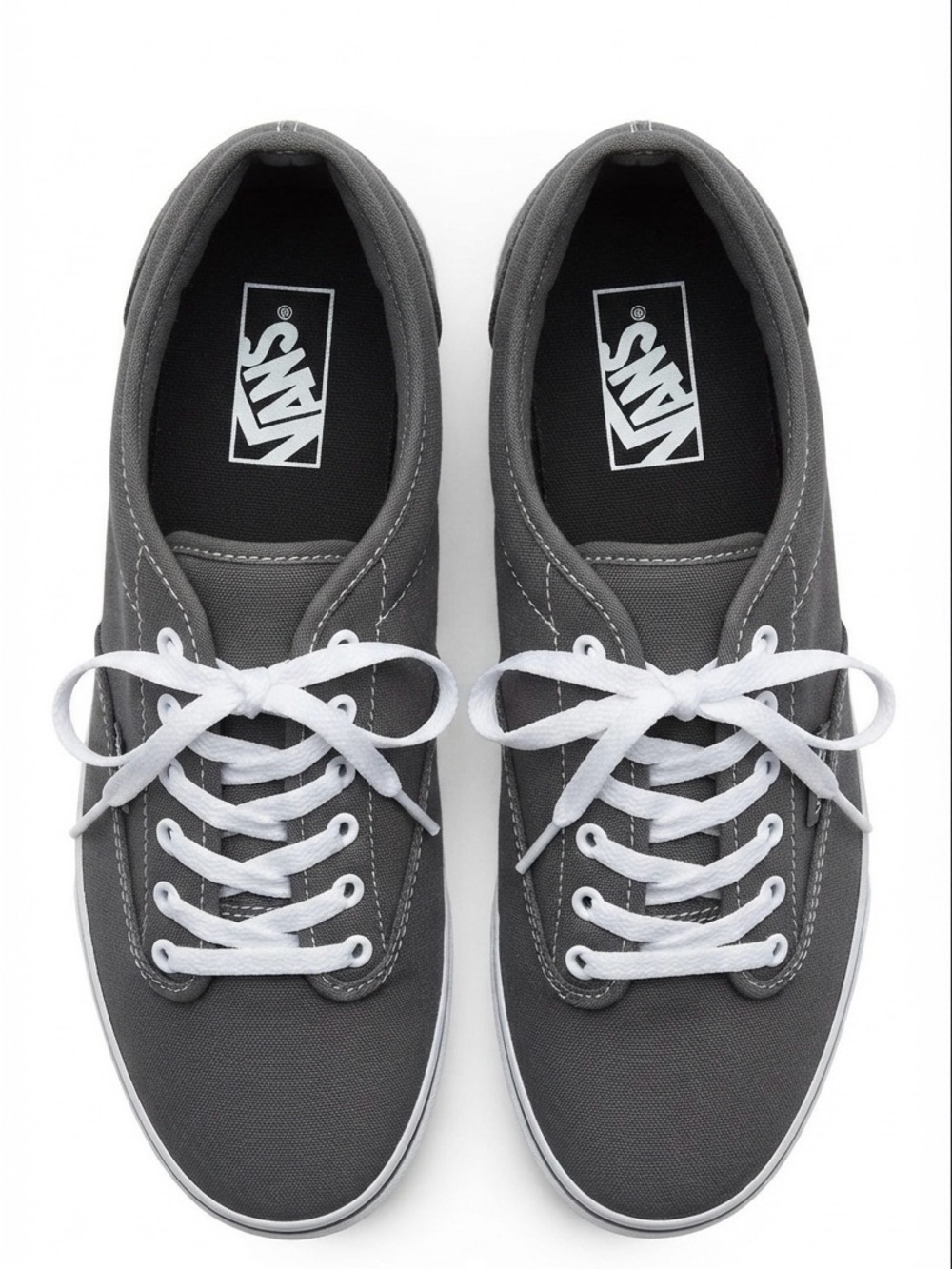 Vans Gray Low-Top Canvas Sneakers with White Laces